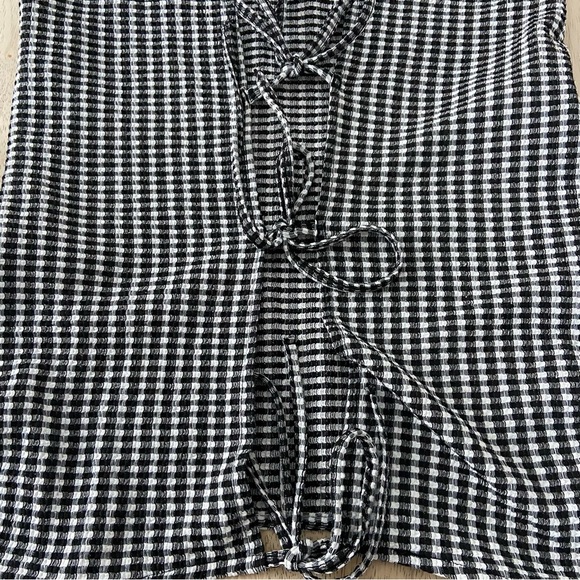 Kiabi Black & White Gingham Tie Back Crop Blouse Top Women’s Size XS/S - Picture 7 of 8